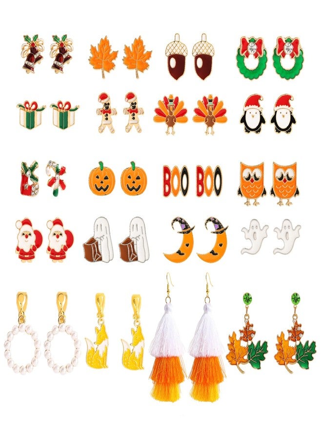 tanguan 20 Pairs Hypoallergenic Holiday Stud Earrings Sets for Women - Ghost Pumpkin Halloween, Snowman Christmas, Fall Thanksgiving Earrings - Cute Studs Bulk Jewelry Festive Present - Image 1